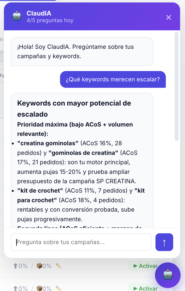 ClaudIA — Asistente IA para Amazon PPC