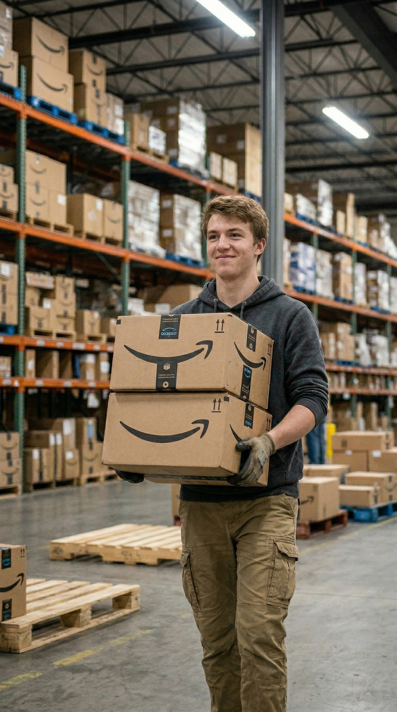 Almacén Amazon con productos escalando